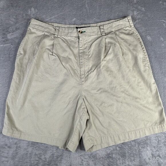 Tommy Hilfiger Pleated Shorts Mens 36x7 90s Lion Crest Twill Tan‎ Khaki Chino - Picture 1 of 11